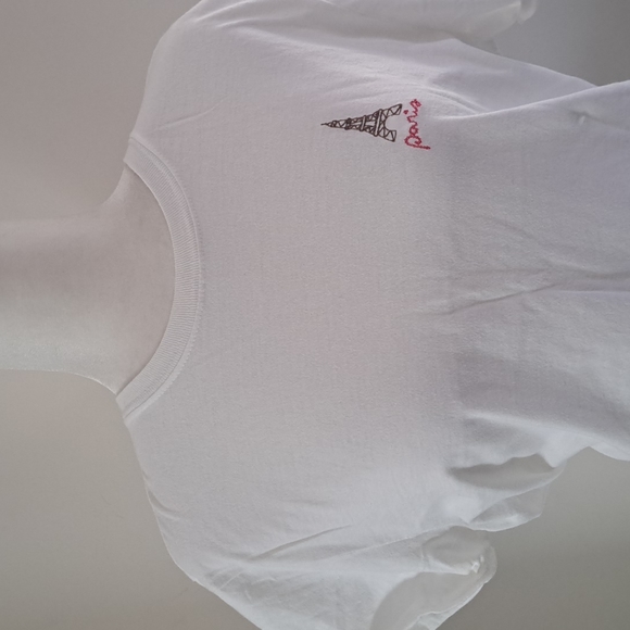 Topshop Cropped Eiffle Tower White Cuffed Sleeved Shirt size 4-6 - Picture 3 of 7